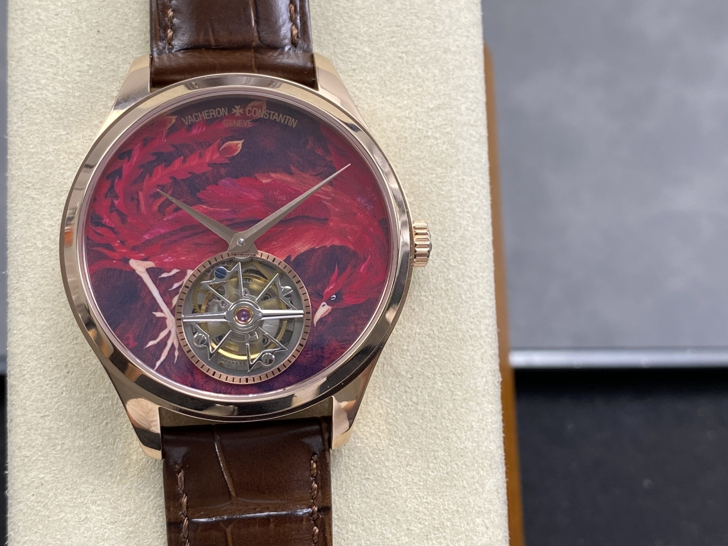 562-e2594a28cb9783d19689dd904488b0005640cde43ef6577a99614793a2904940 Vacheron Constantin Vermilion Sparrow Tourbillon 1:1 Superclone — 4F804A