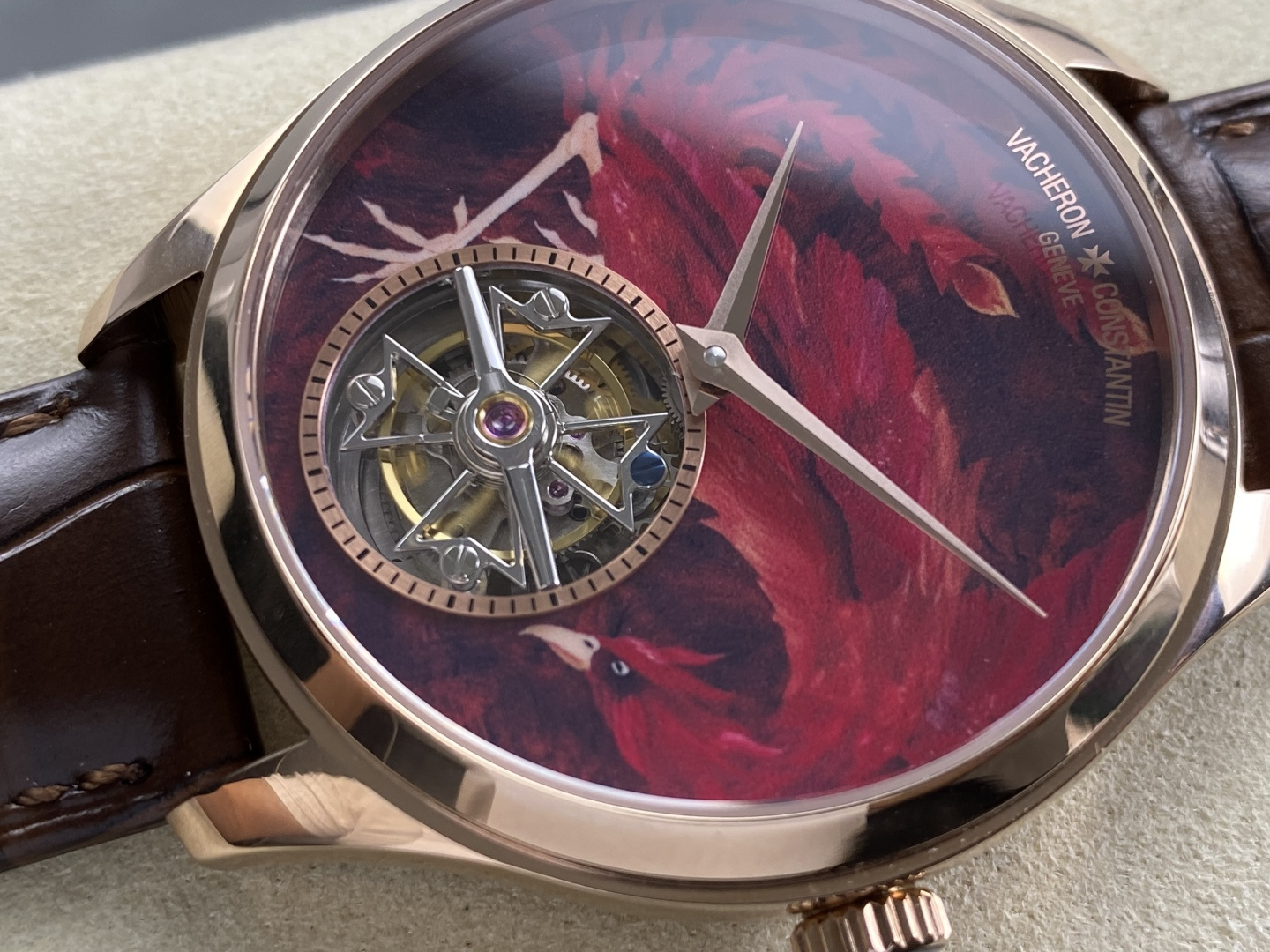568-92ebbcbfa051e703f1493545ca922e18ea5d74e313fe729d8fcb4ba9a02461d1 Vacheron Constantin Vermilion Sparrow Tourbillon 1:1 Superclone — 4F804A
