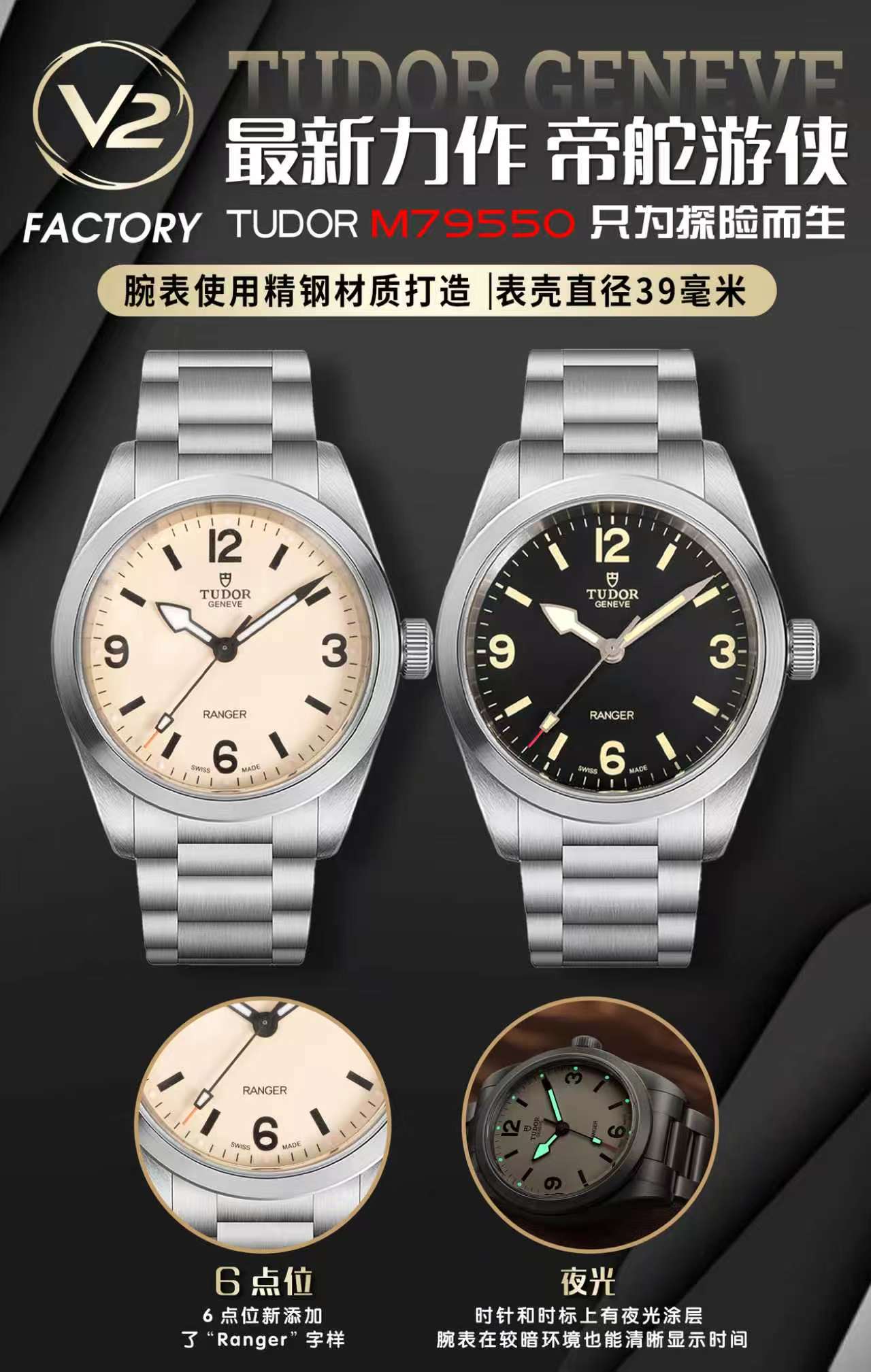 Tudor Ranger M79950 Stainless steel 39 mm Configuration FF4F38 1:1 Superclone