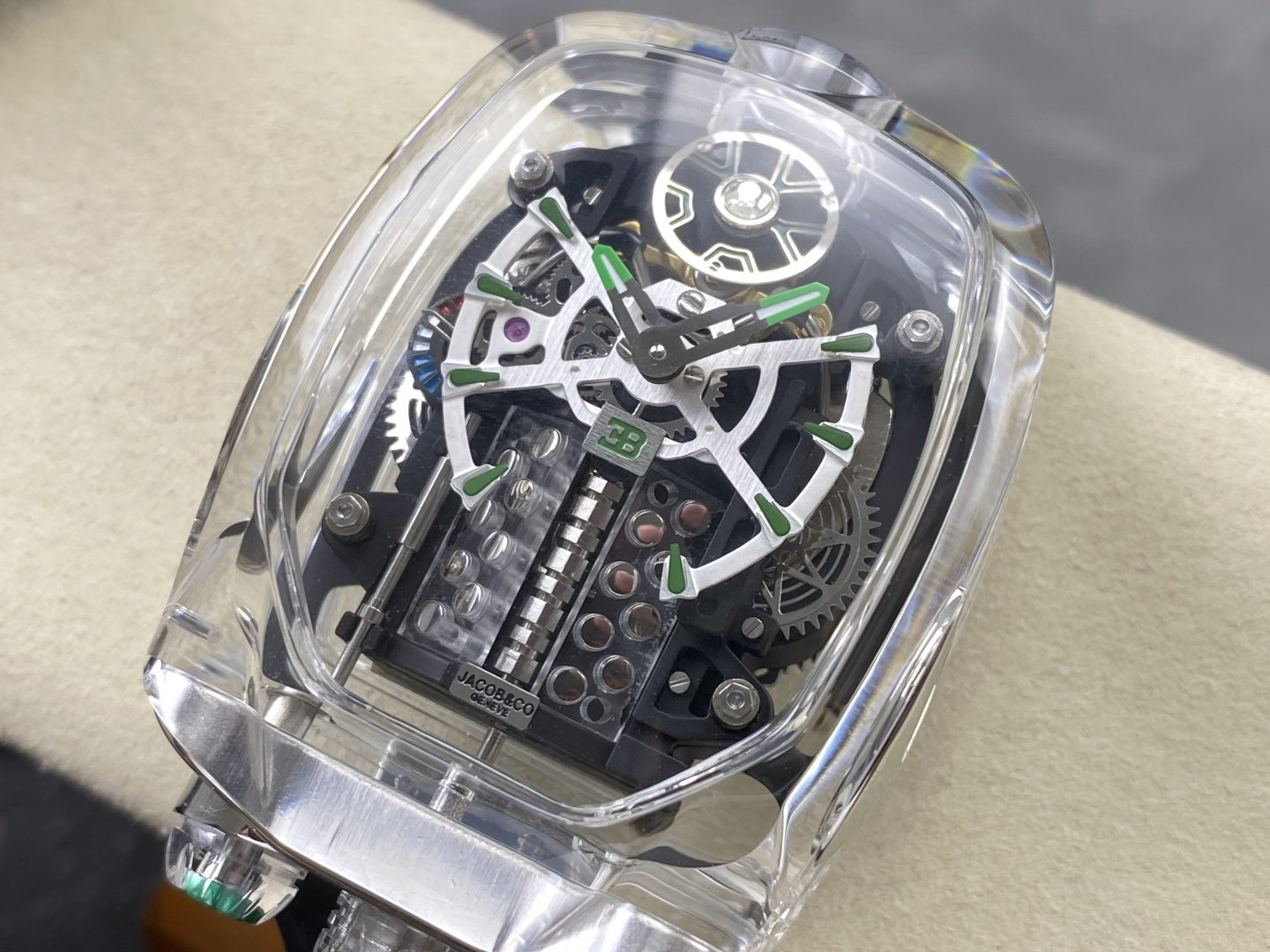 6297-6d5712aeeda87f01ea000ef73adc23db0a2faafa0a98fb7ef084bcf75a5ef8e1 Jacob & Co. Bugatti Chiron Platinum Configuration 10FB7C 1:1 Superclone
